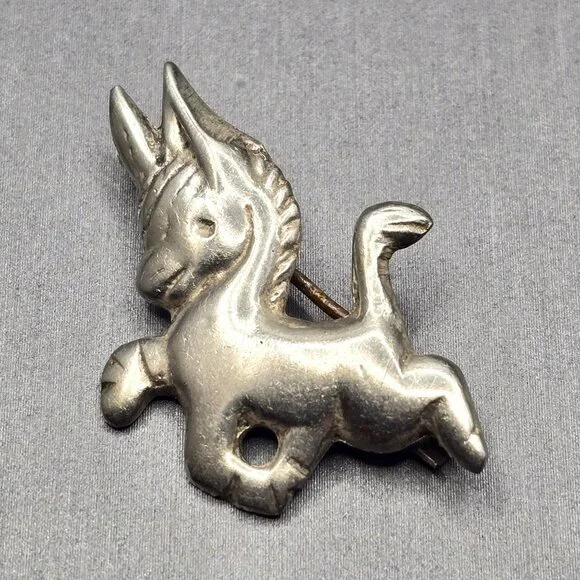 VTG Mexican Silver Dancing Donkey Brooch 1.25" Burro Folk Art 1930s Marked 4.01g - Picture 1 of 6
